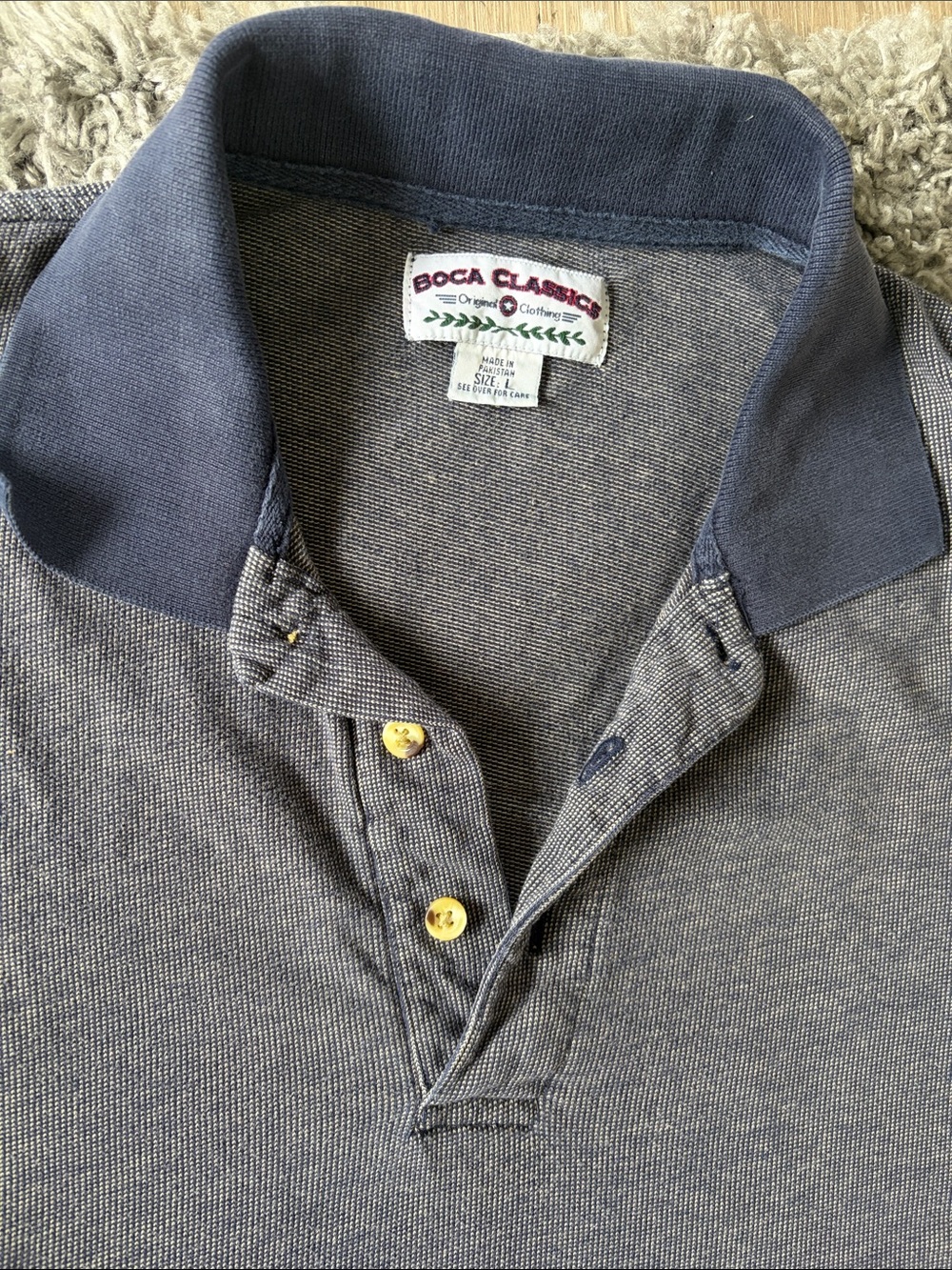Boca Classics Navy and Heather Gray Contrast Collar Polo